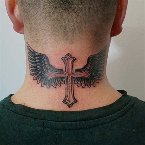 cross on the back of the neck tattoo